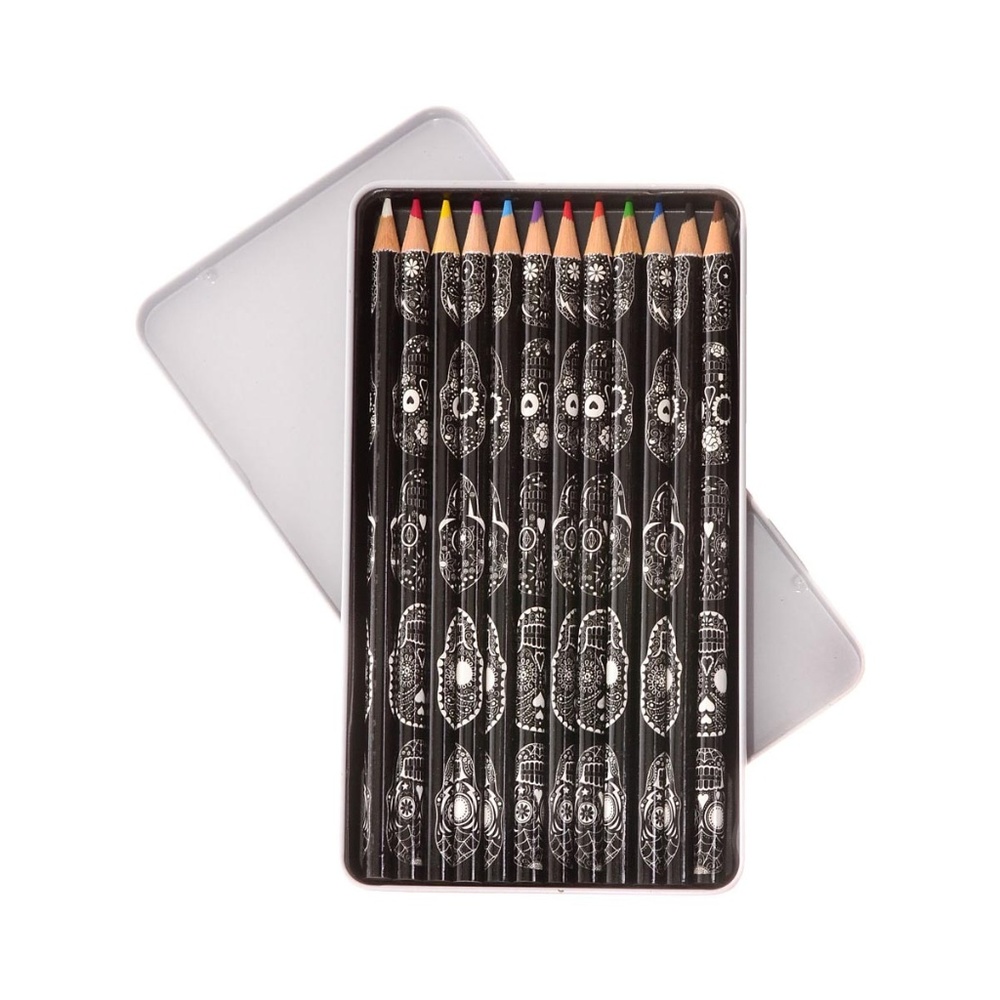 NEW Sugar Skull Colored Pencil Set in Tin - Picture 5 of 8